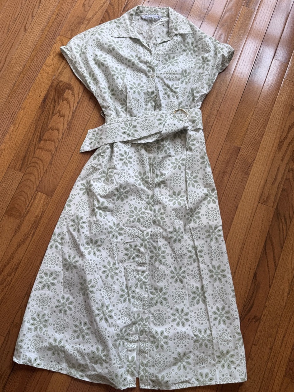 Zara Green and White Floral Button-Front Maxi Dress